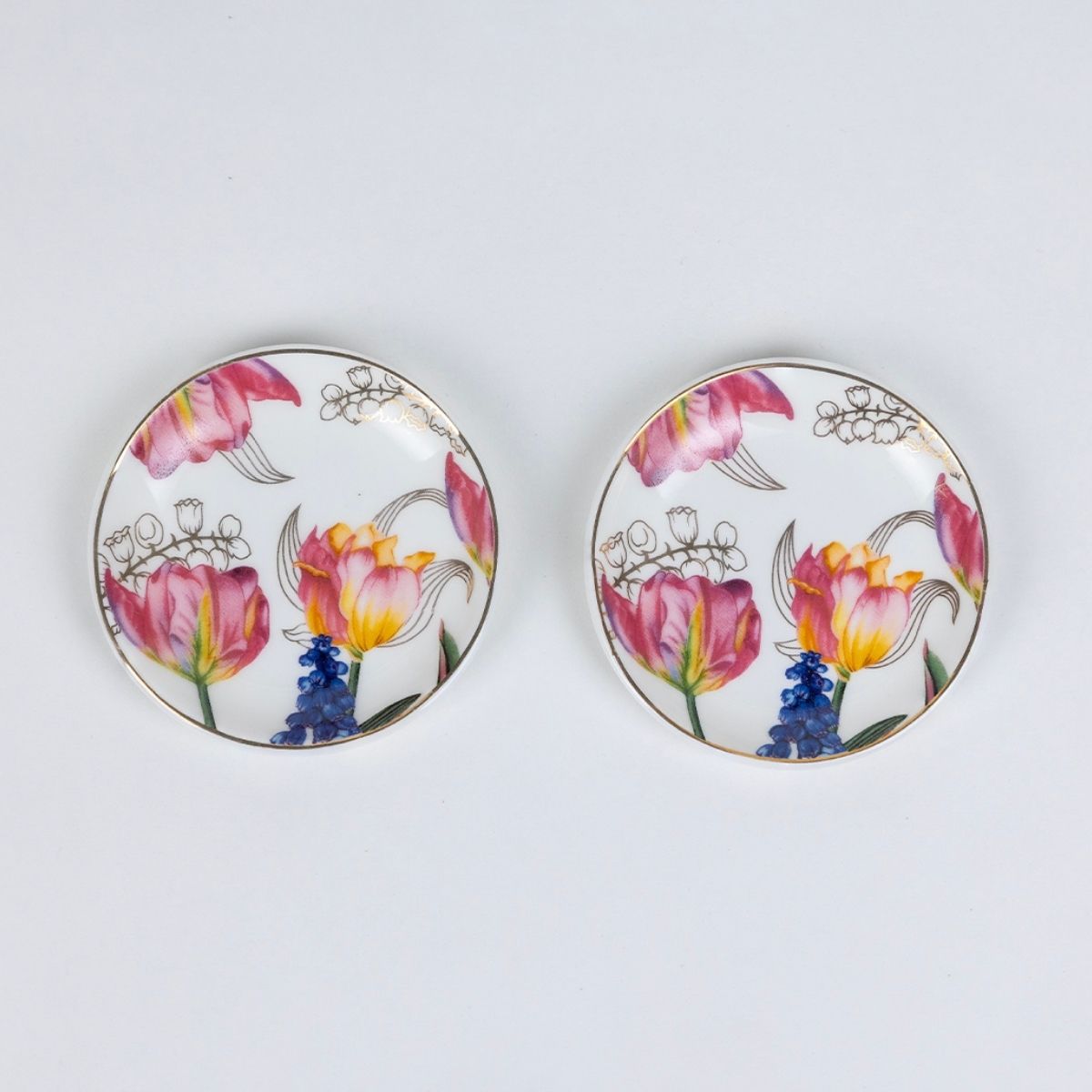 Golden Tulip Garden Mug & Coaster Set – 2 Mugs + 2 Coasters | 24 Carat Gold