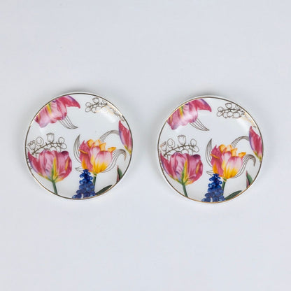 Golden Tulip Garden Mug & Coaster Set – 2 Mugs + 2 Coasters | 24 Carat Gold