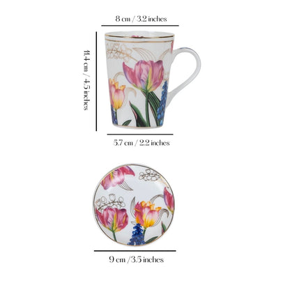 Golden Tulip Garden Mug & Coaster Set – 2 Mugs + 2 Coasters | 24 Carat Gold