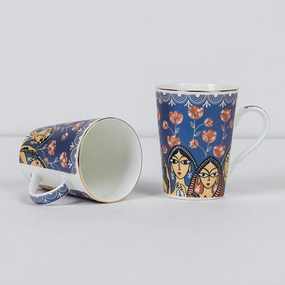 Indigo Sisters Mug & Coaster Set – 2 Mugs + 2 Coasters | 24 Carat Gold Rim