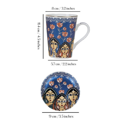 Indigo Sisters Mug & Coaster Set – 2 Mugs + 2 Coasters | 24 Carat Gold Rim