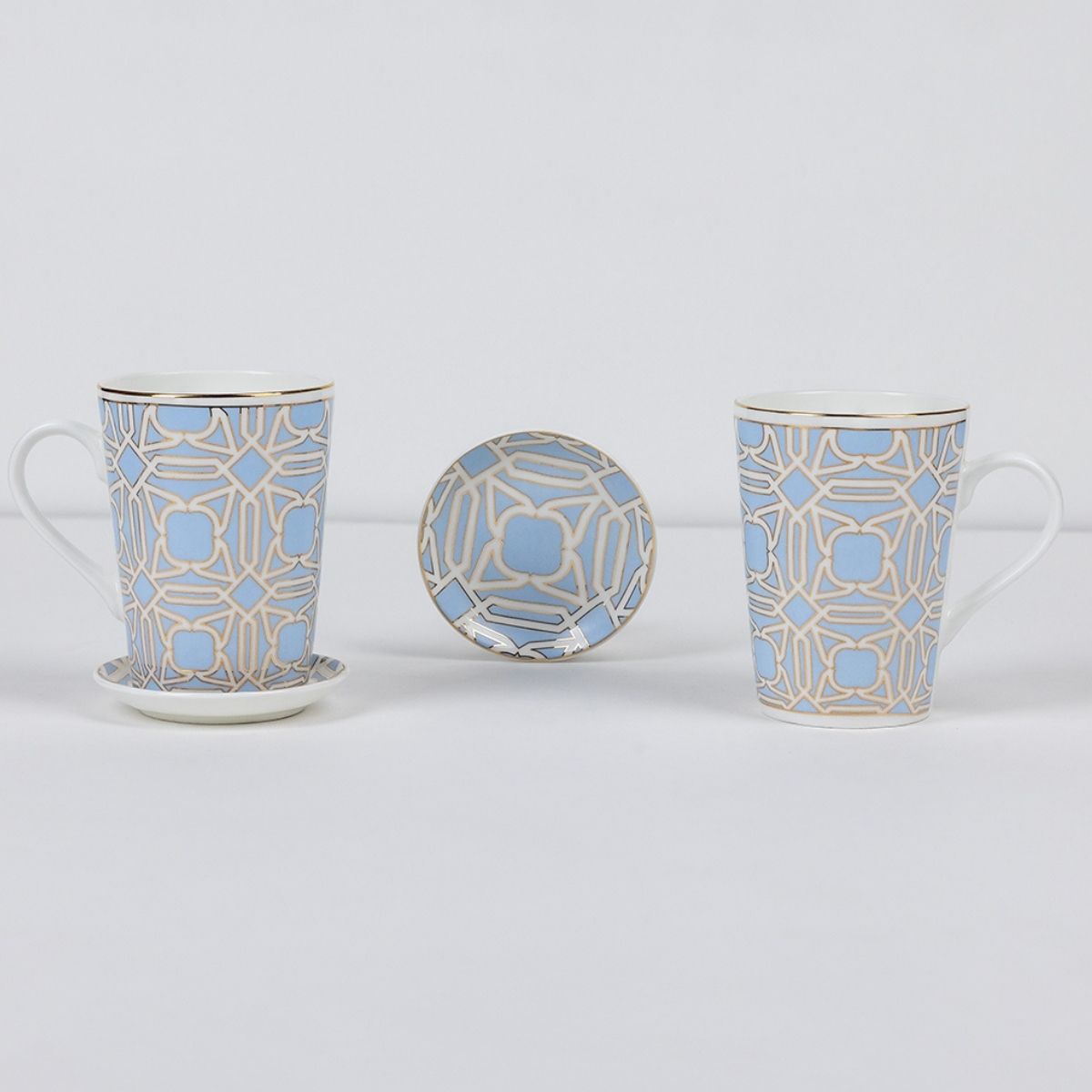 Blue Gold Deco Mug & Coaster Set – 2 Mugs + 2 Coasters | 24 Carat Gold