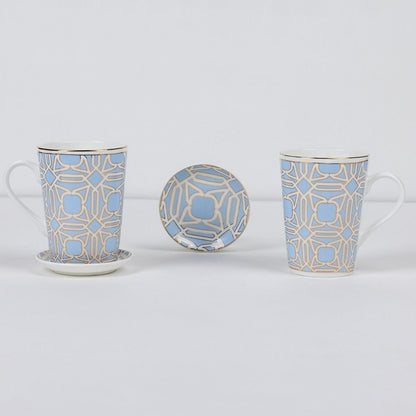 Blue Gold Deco Mug & Coaster Set – 2 Mugs + 2 Coasters | 24 Carat Gold