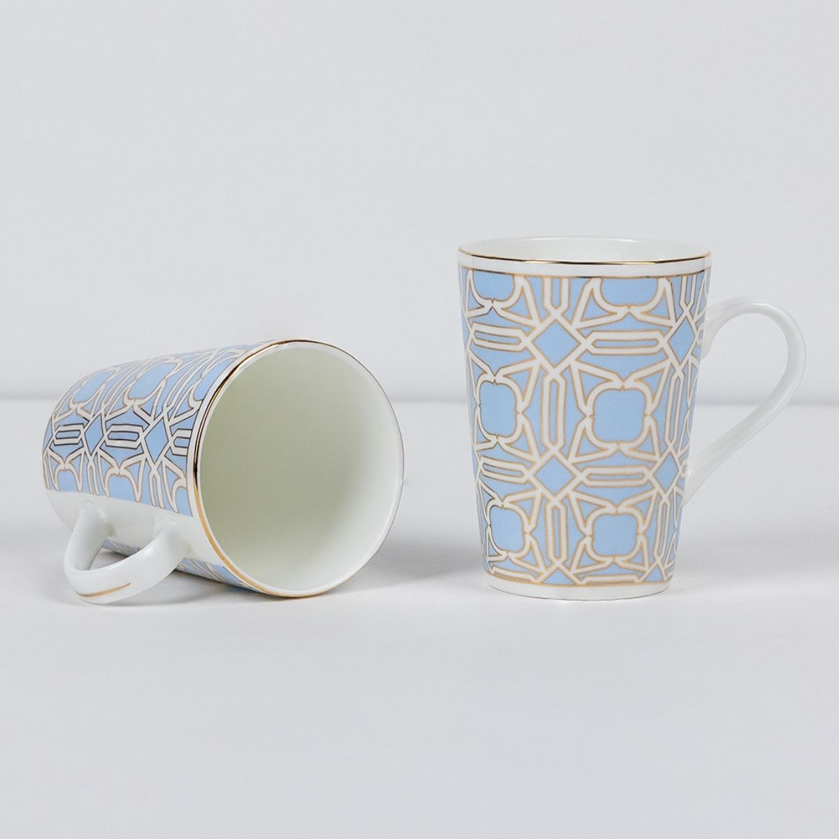 Blue Gold Deco Mug & Coaster Set – 2 Mugs + 2 Coasters | 24 Carat Gold