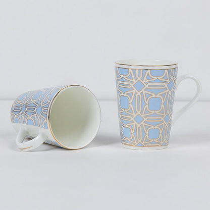 Blue Gold Deco Mug & Coaster Set – 2 Mugs + 2 Coasters | 24 Carat Gold