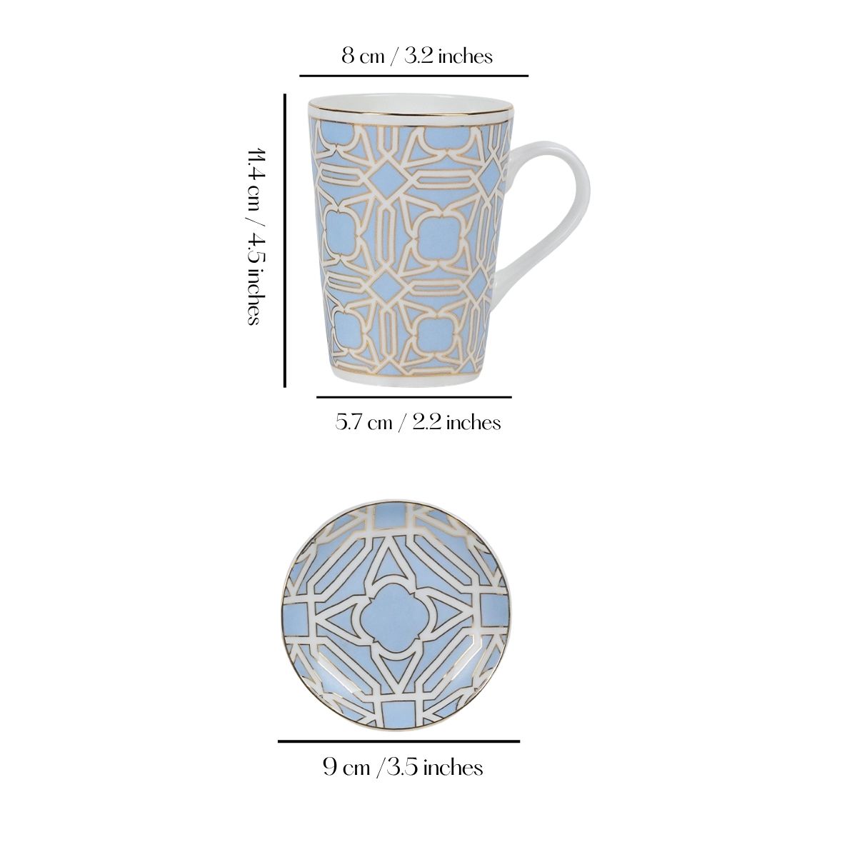 Blue Gold Deco Mug & Coaster Set – 2 Mugs + 2 Coasters | 24 Carat Gold
