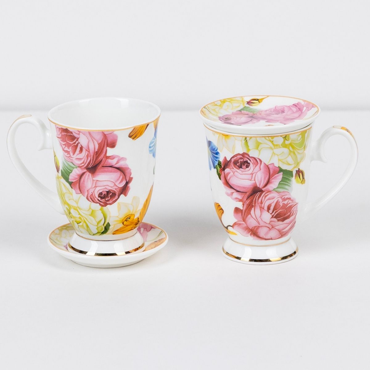 Rose Reverie Mug & Coaster Set – 2 Mugs + 2 Coasters | 4-Piece Gift Set