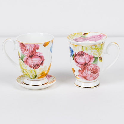 Rose Reverie Mug & Coaster Set – 2 Mugs + 2 Coasters | 4-Piece Gift Set