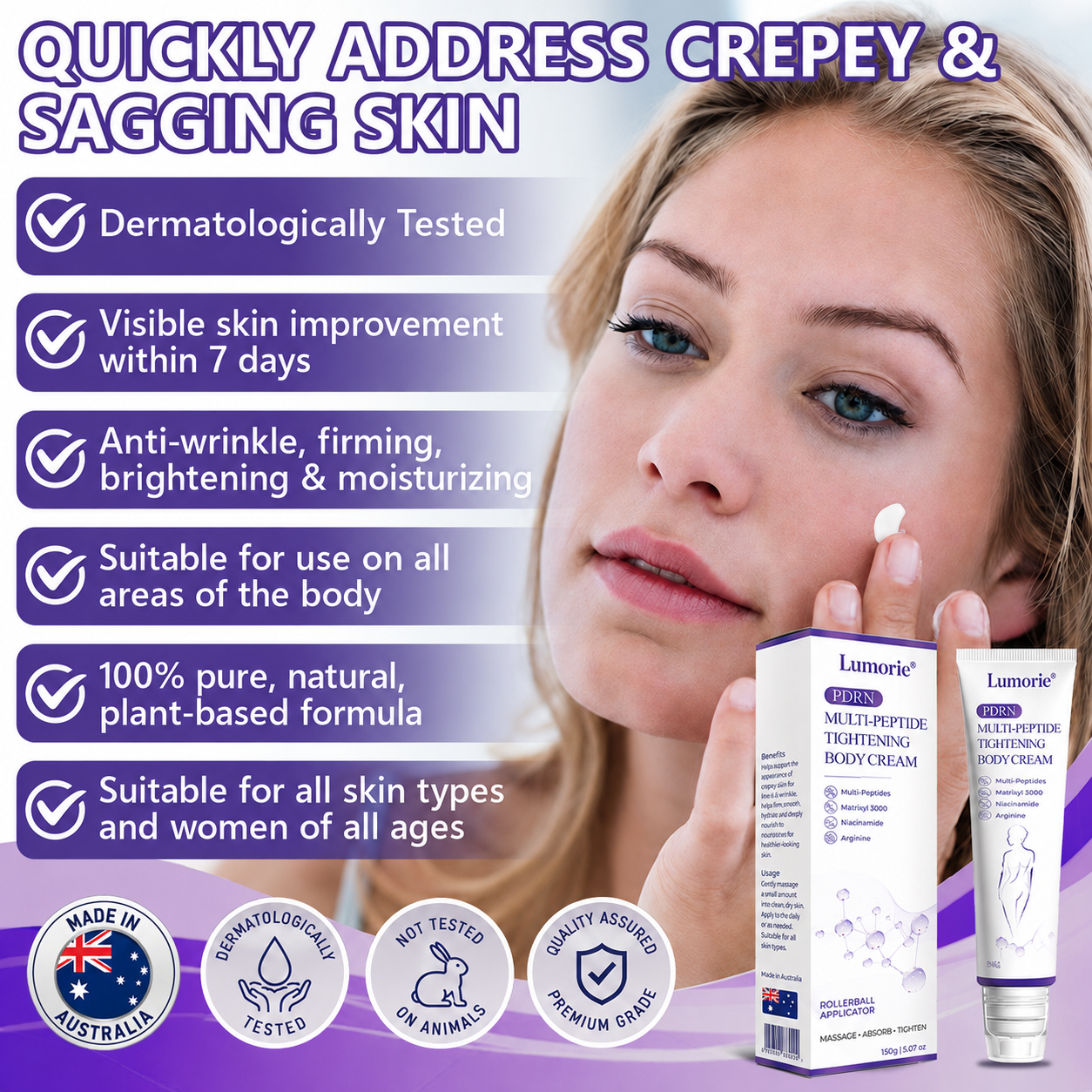 𝐋𝐮𝐦𝐨𝐫𝐢𝐞® PDRN🦘 Multi-Peptide Massaging Body Roller Cream- Anti-aging, Hydrating, Skin Firming & Lifting, Skin Repair, Even Tone, Acne and Dark Spot Treatment, Wart and Mole Removal, and Psoriasis Relief.