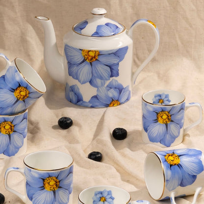 Magnolia Bloom – Lavender Floral Tea Service Set – 6 Tea Cups & 1 Kettle | 7-Piece Set