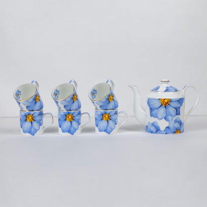Magnolia Bloom – Lavender Floral Tea Service Set – 6 Tea Cups & 1 Kettle | 7-Piece Set
