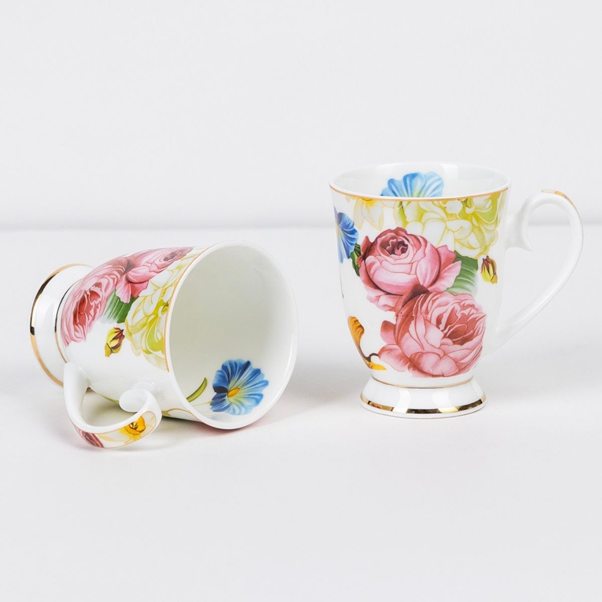 Rose Reverie Mug & Coaster Set – 2 Mugs + 2 Coasters | 4-Piece Gift Set