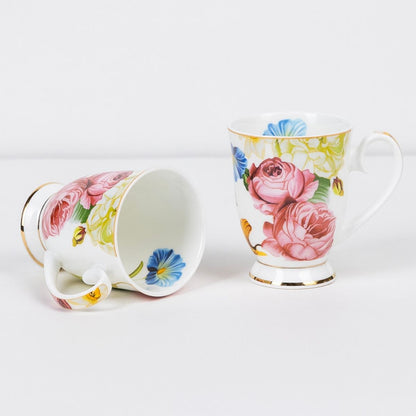 Rose Reverie Mug & Coaster Set – 2 Mugs + 2 Coasters | 4-Piece Gift Set