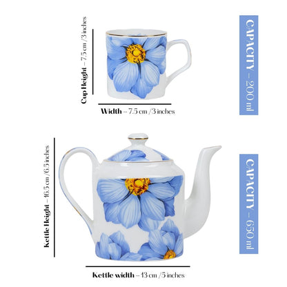 Magnolia Bloom – Lavender Floral Tea Service Set – 6 Tea Cups & 1 Kettle | 7-Piece Set