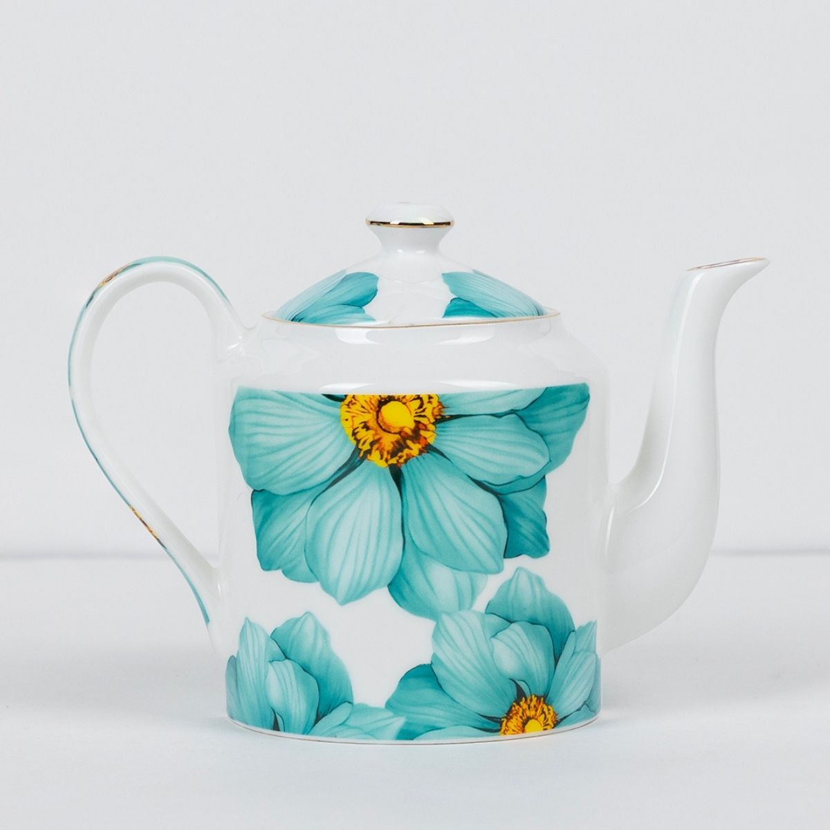 Magnolia Bloom – Floral in Sea Green Tea Service Set – 6 Tea Cups & 1 Kettle | 7-Piece Set