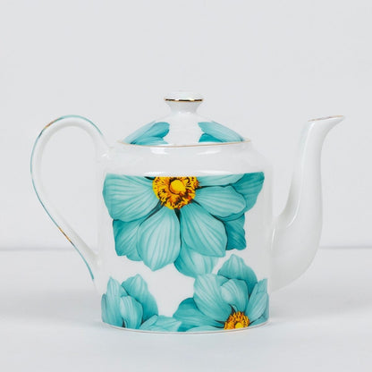 Magnolia Bloom – Floral in Sea Green Tea Service Set – 6 Tea Cups & 1 Kettle | 7-Piece Set