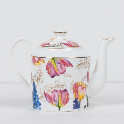 Golden Tulip Garden Tea Service Set – 6 Tea Cups & 1 Kettle | 24 Carat Gold, 7-Piece Set