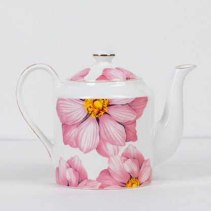 Magnolia Bloom – Floral in Sea Green Tea Service Set – 6 Tea Cups & 1 Kettle | 7-Piece Set