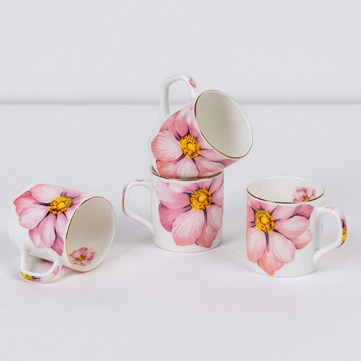 Magnolia Bloom – Floral in Sea Green Tea Service Set – 6 Tea Cups & 1 Kettle | 7-Piece Set