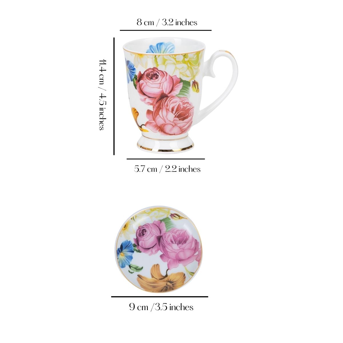 Rose Reverie Mug & Coaster Set – 2 Mugs + 2 Coasters | 4-Piece Gift Set