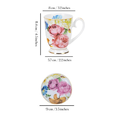 Rose Reverie Mug & Coaster Set – 2 Mugs + 2 Coasters | 4-Piece Gift Set