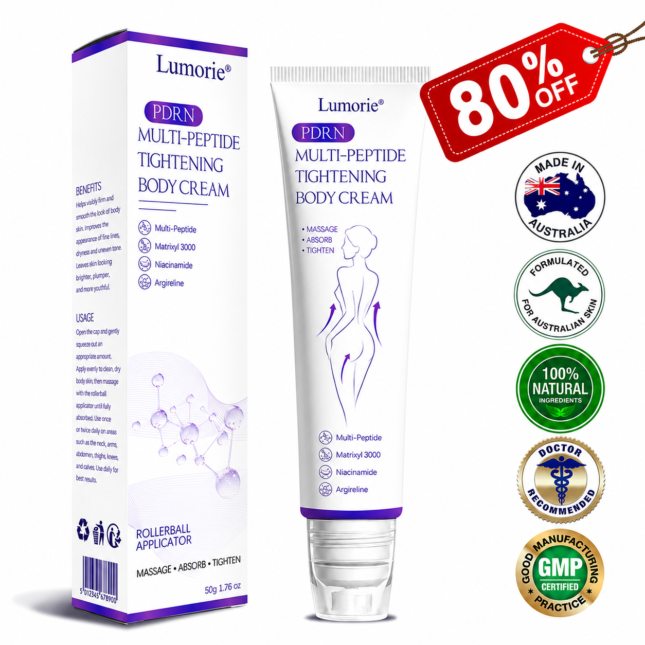 𝐋𝐮𝐦𝐨𝐫𝐢𝐞® PDRN🦘 Multi-Peptide Massaging Body Roller Cream- Anti-aging, Hydrating, Skin Firming & Lifting, Skin Repair, Even Tone, Acne and Dark Spot Treatment, Wart and Mole Removal, and Psoriasis Relief.